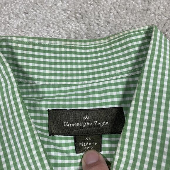 Ermenegildo Zegna Shirt Mens XL Green Gingham Check Long Sleeve Made Italy - Picture 2 of 7